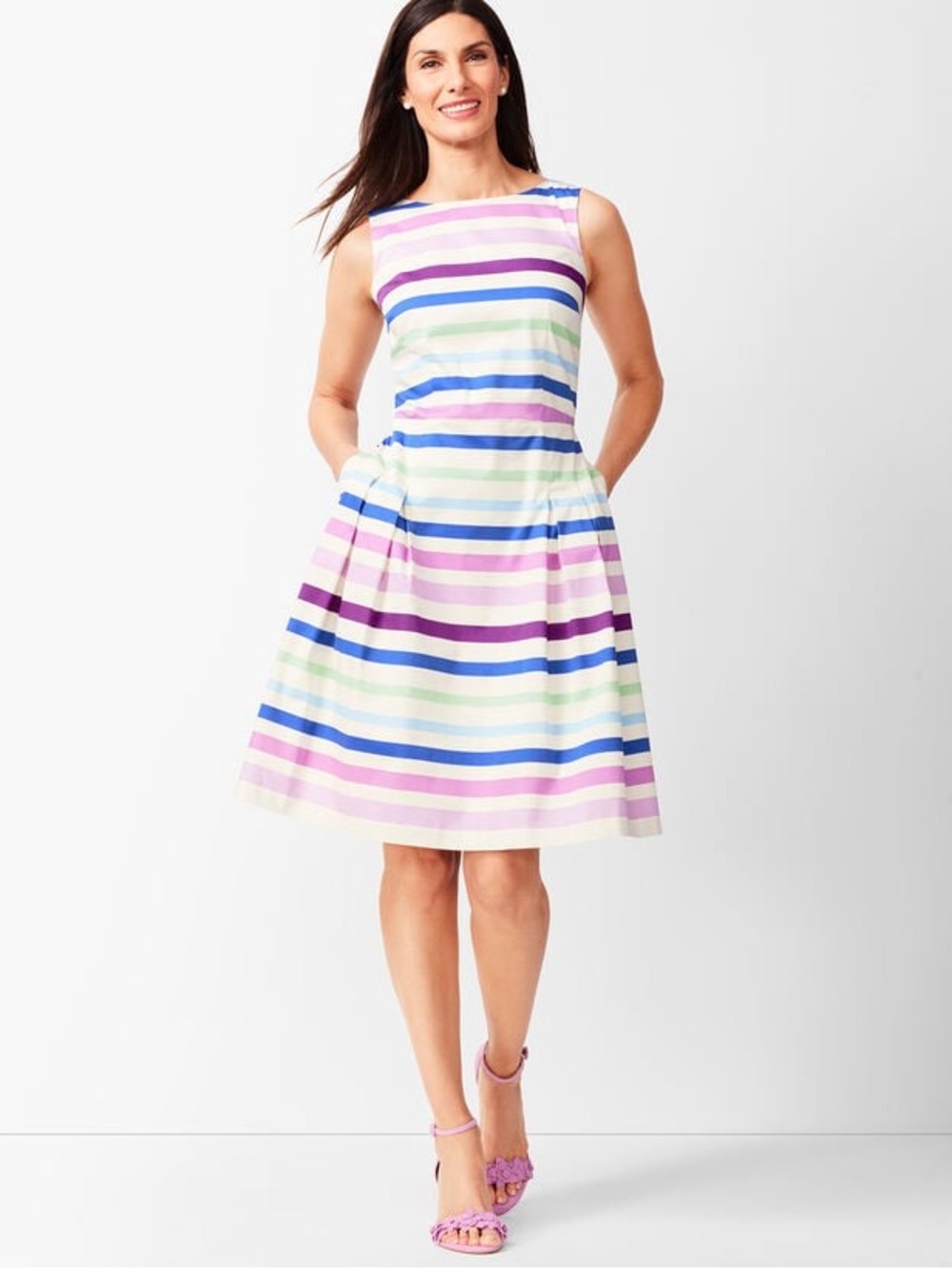 RSVP by Talbots sateen stripe fit and flare dress small petite sleeveless